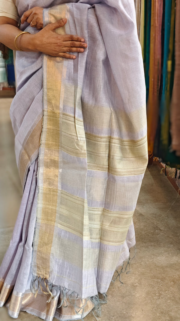 Light Lavender linen silk saree - DR42