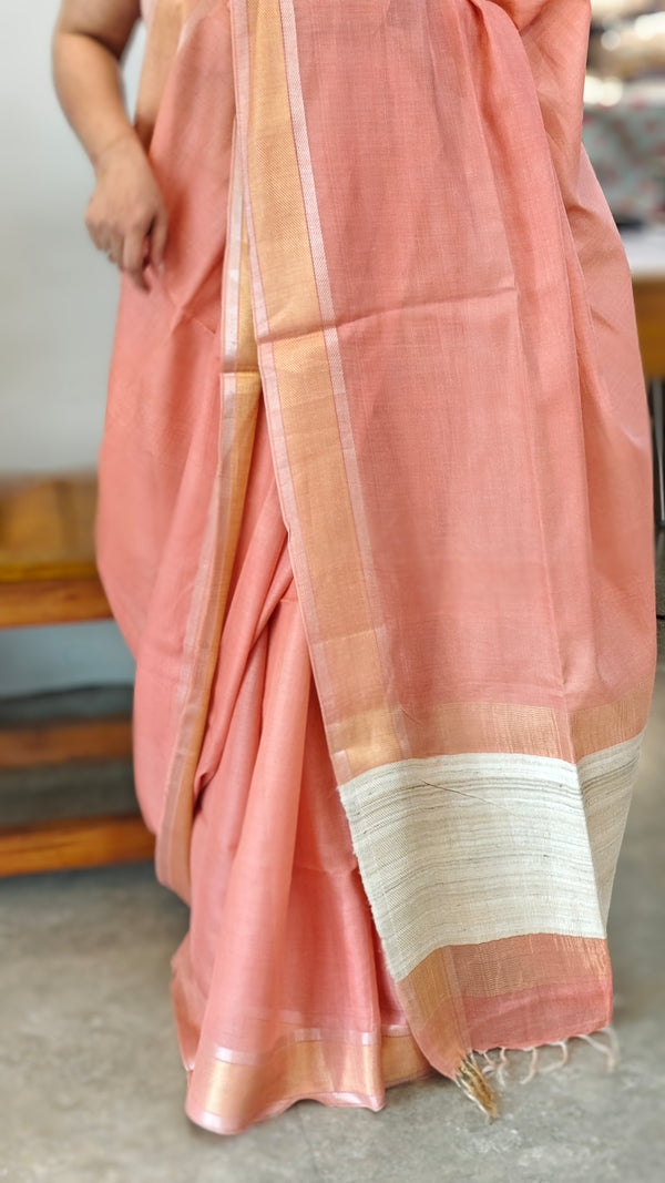 Peach linen silk saree - DR42
