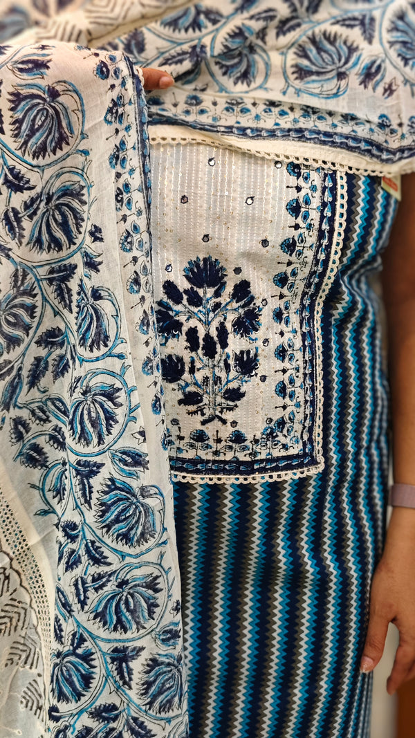 Off White and Blue cotton suit