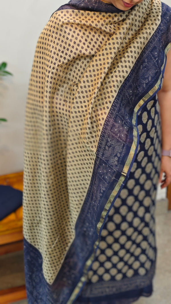 Blue and beige chanderi salwar suit