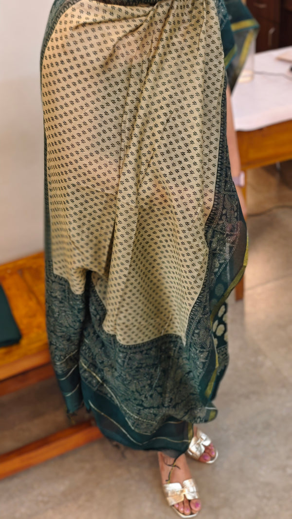 Green and Beige chanderi suit