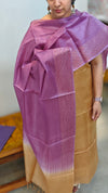 Beige and Purple Lined tussar silk suit