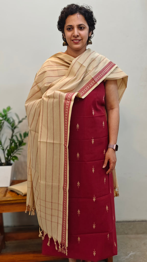 Maroon and Beige handloom cotton suit