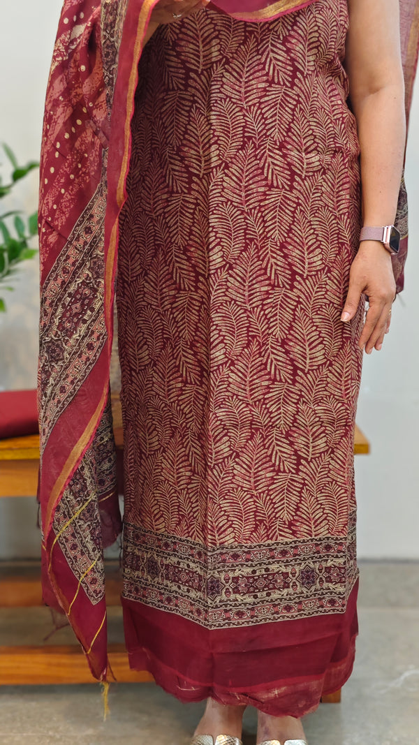 Maroon chanderi salwar suit