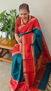 Peacock Green and Dark Red Raw Silk Saree - SRW6
