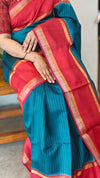 Peacock Green and Dark Red Raw Silk Saree - SRW6