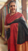 Black and maroon zari woven raw silk saree - SRW6