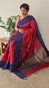 Dark red and navy blue zari woven raw silk saree - SRW6