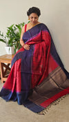 Dark red and navy blue zari woven raw silk saree - SRW6