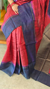Dark red and navy blue zari woven raw silk saree - SRW6