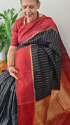 Black and maroon zari woven raw silk saree - SRW6
