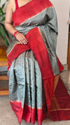 Slate Grey and red zari woven raw silk saree - SRW6