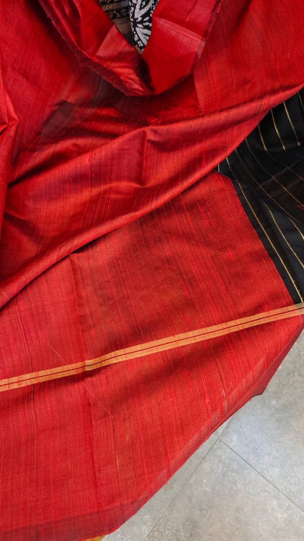 Black and maroon zari woven raw silk saree - SRW6