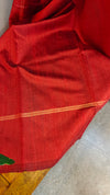 Slate Grey and red zari woven raw silk saree - SRW6