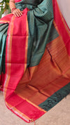 Emerald Green and Red zari woven Raw silk saree - SRW6