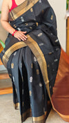 Black raw silk saree with zari weaving - SRW6