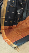 Black raw silk saree with zari weaving - SRW6