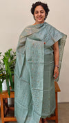 Teal green tussar silk suit