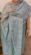 Teal green tussar silk suit