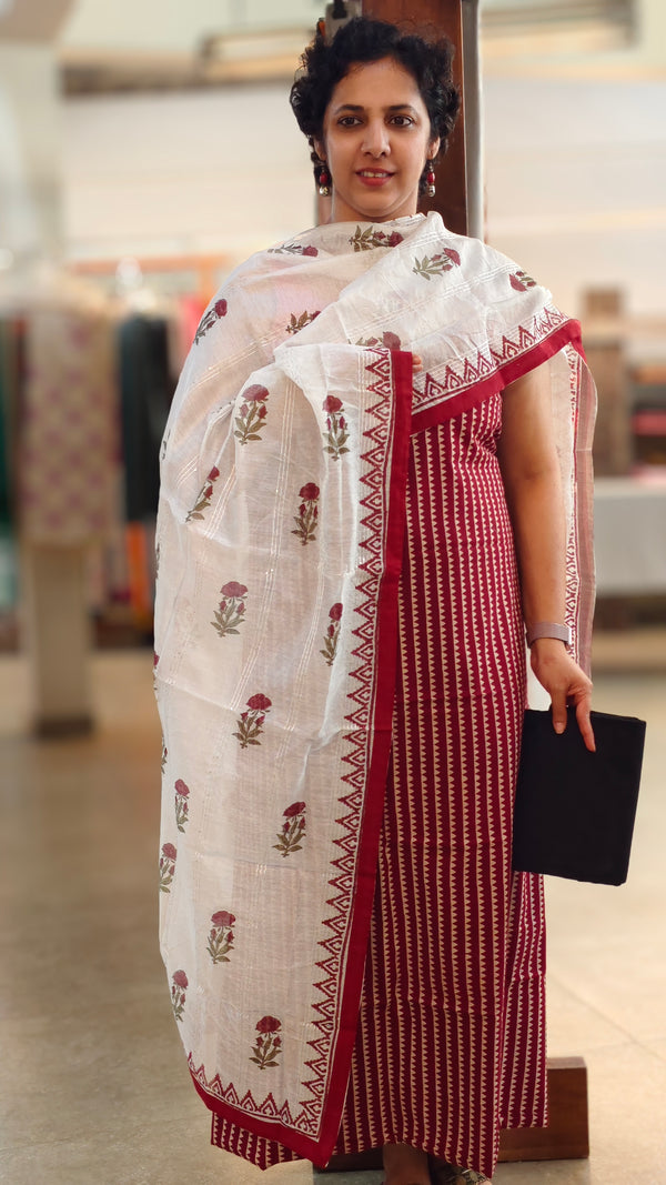 Maroon and white cotton suit - 2