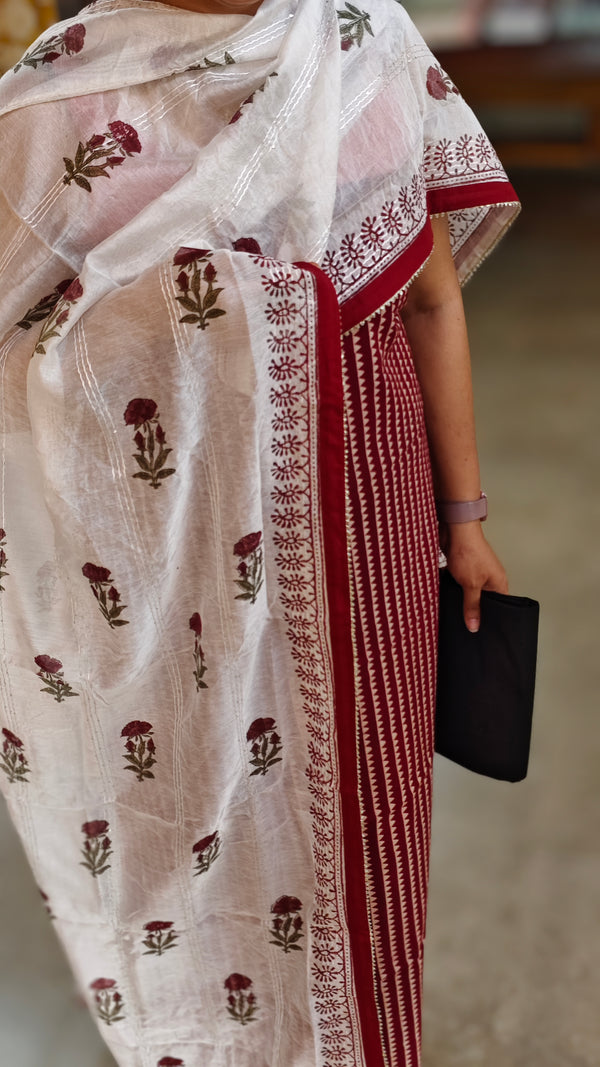 Maroon and white cotton suit - 3