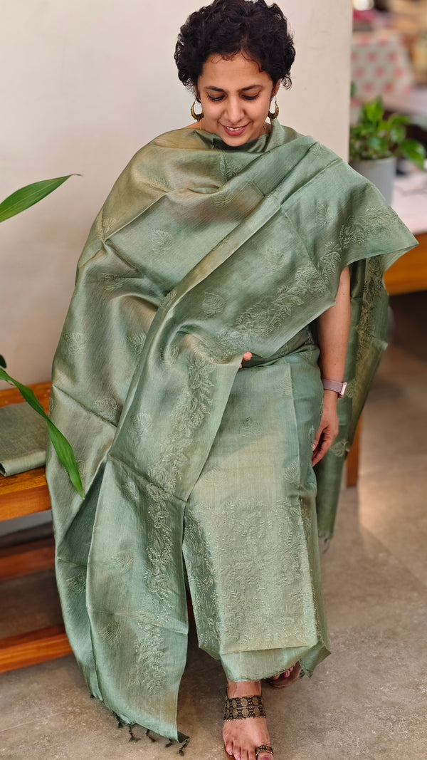 Sea green tussar silk suit