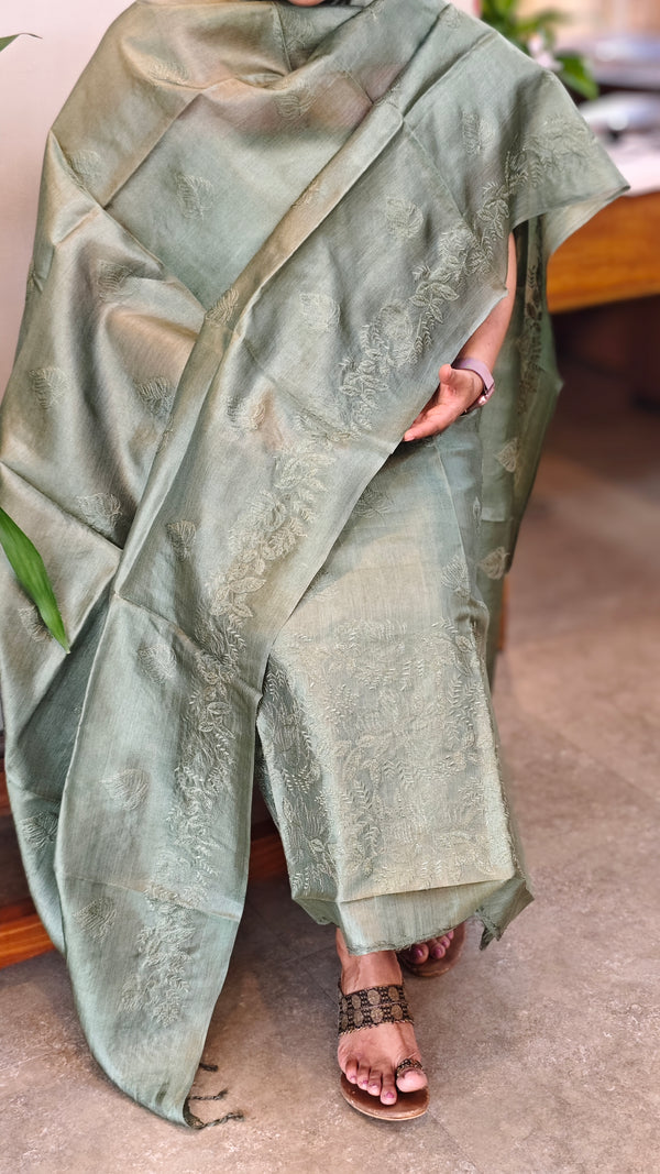 Sea green tussar silk suit