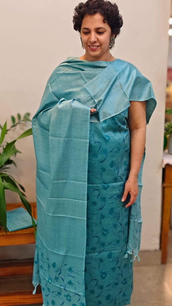 Peacock blue blended tussar suit