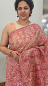 Peach Printed Silky kota saree with Pita work - D229