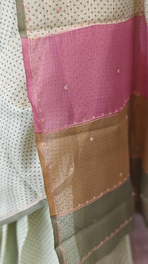 Pista Green Silky Kota saree with Pita Work - D229 - EMR4