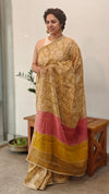 Light beige printed silky kota saree with pita embroidery - D229