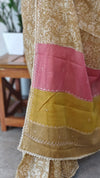 Light beige printed silky kota saree with pita embroidery - D229