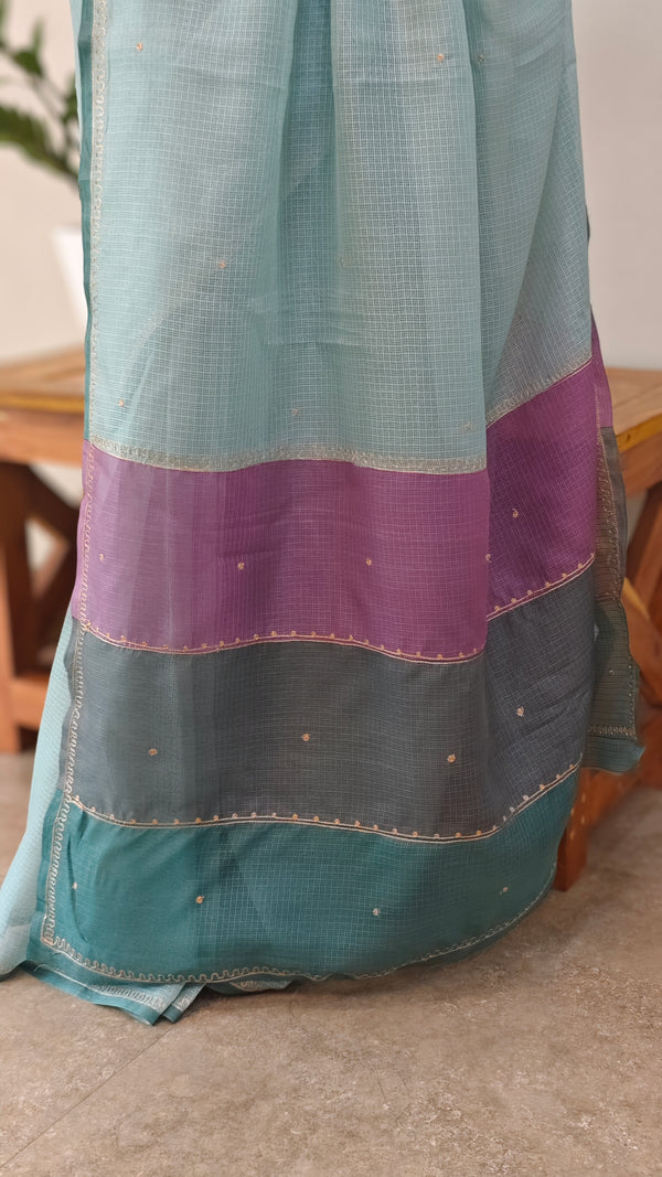 Teal Blue Silky kota saree with hand pita embroidery - D229