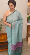 Teal Blue Silky kota saree with hand pita embroidery - D229