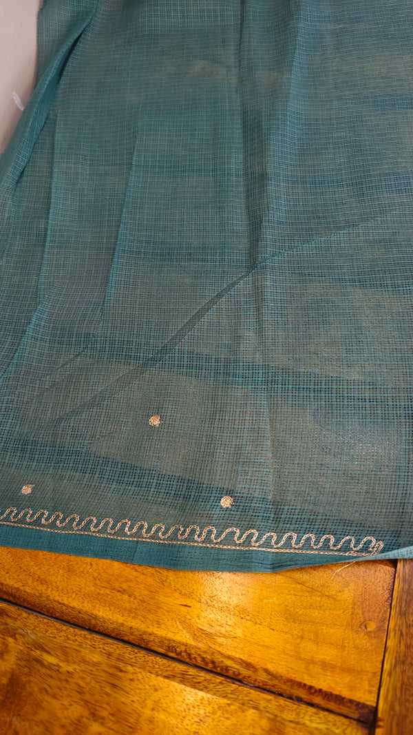 Teal Blue Silky kota saree with hand pita embroidery - D229