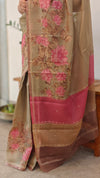 Olive green printed Silky kota saree with hand pita embroidery - D229