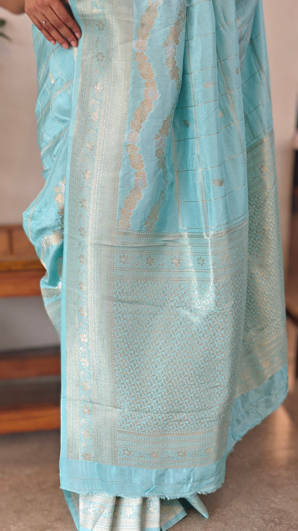 Ice Blue Chinon Banarasi Saree - BLM8