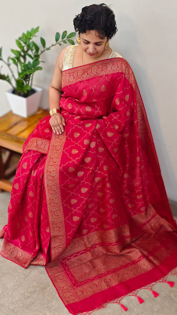Dark Red Banarasi Silk Saree - BLM8