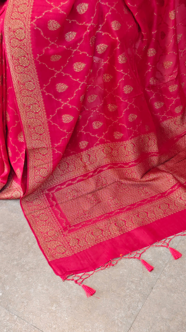 Dark Red Banarasi Silk Saree - BLM8
