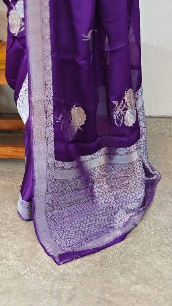 Deep Violet Banarasi Silk Saree - BLM8