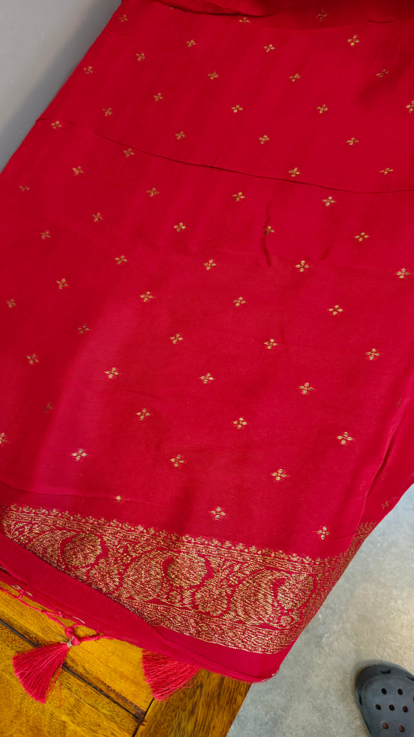 Dark Red Banarasi Silk Saree - BLM8