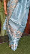 Powder blue Embroidered Tussar silk saree - GF3A
