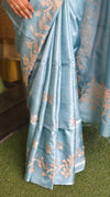Powder blue Embroidered Tussar silk saree - GF3A