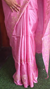 Pink Embroidered Tussar Silk Saree - GF3A