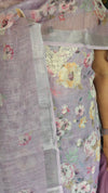 Lavender floral printed linen cotton suit - JR39