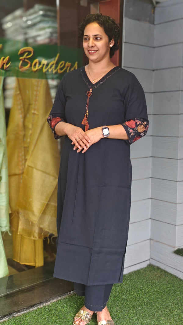 Dark blue cotton 2 piece kurti set