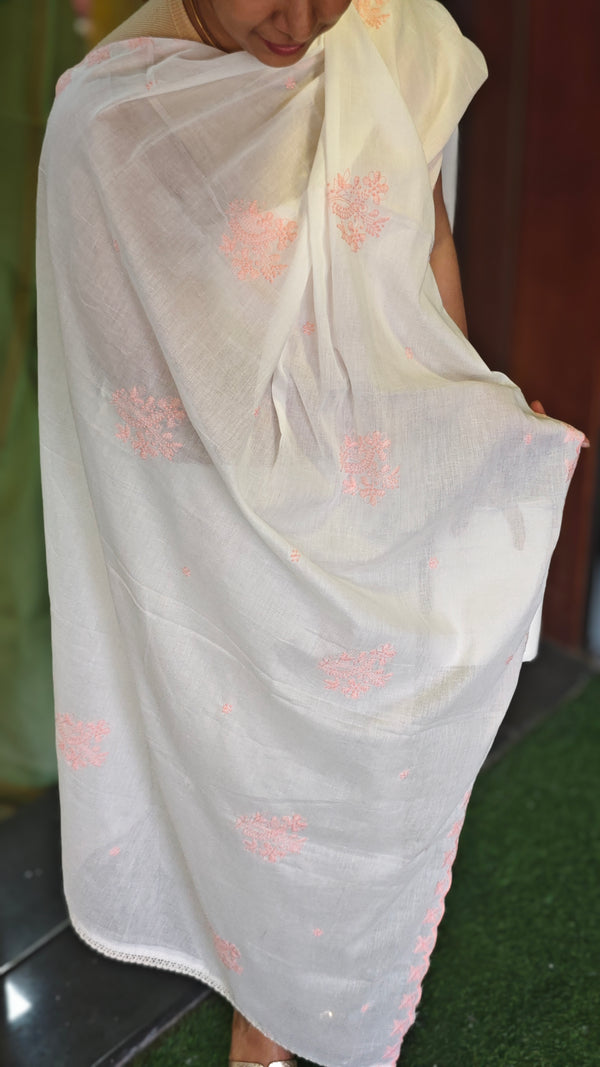Off white and peach cotton chikankari suit - NS21