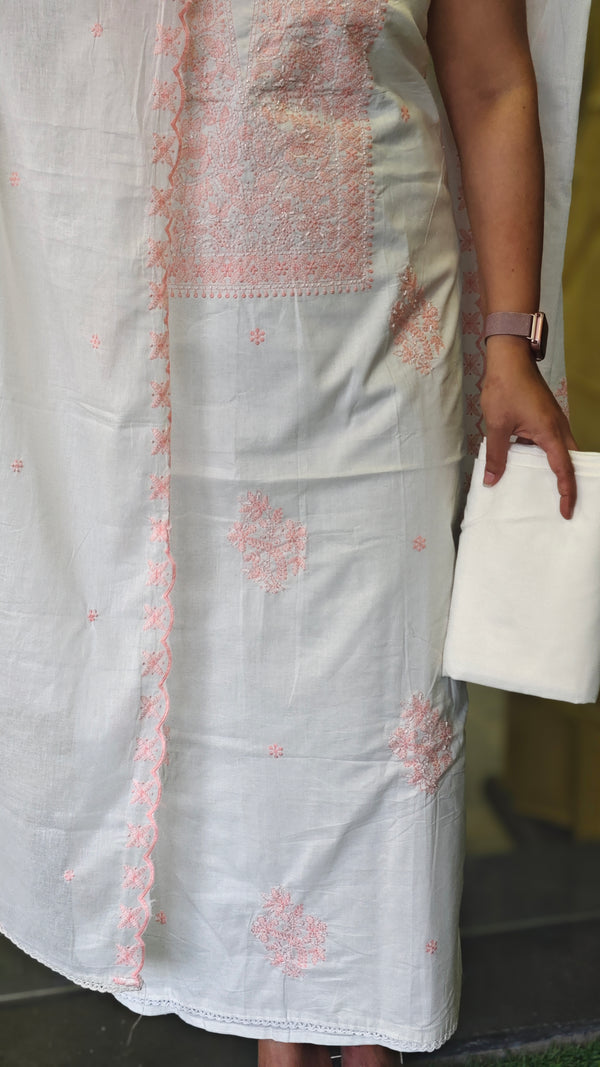 Off white and peach cotton chikankari suit - NS21