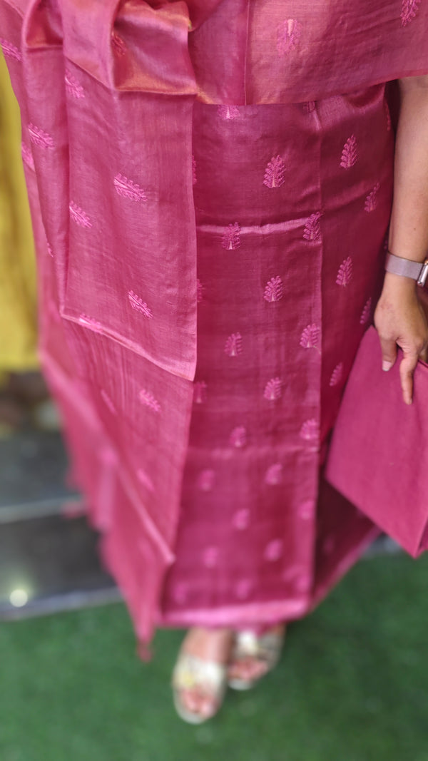 Deep Pink tussar silk suit