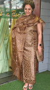 Dark brown embroidered tussar silk suit